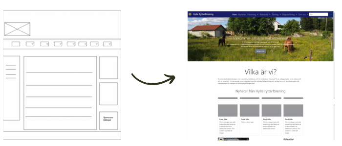 image showing a low fidelity wireframe side by side with a high fidelity mockup